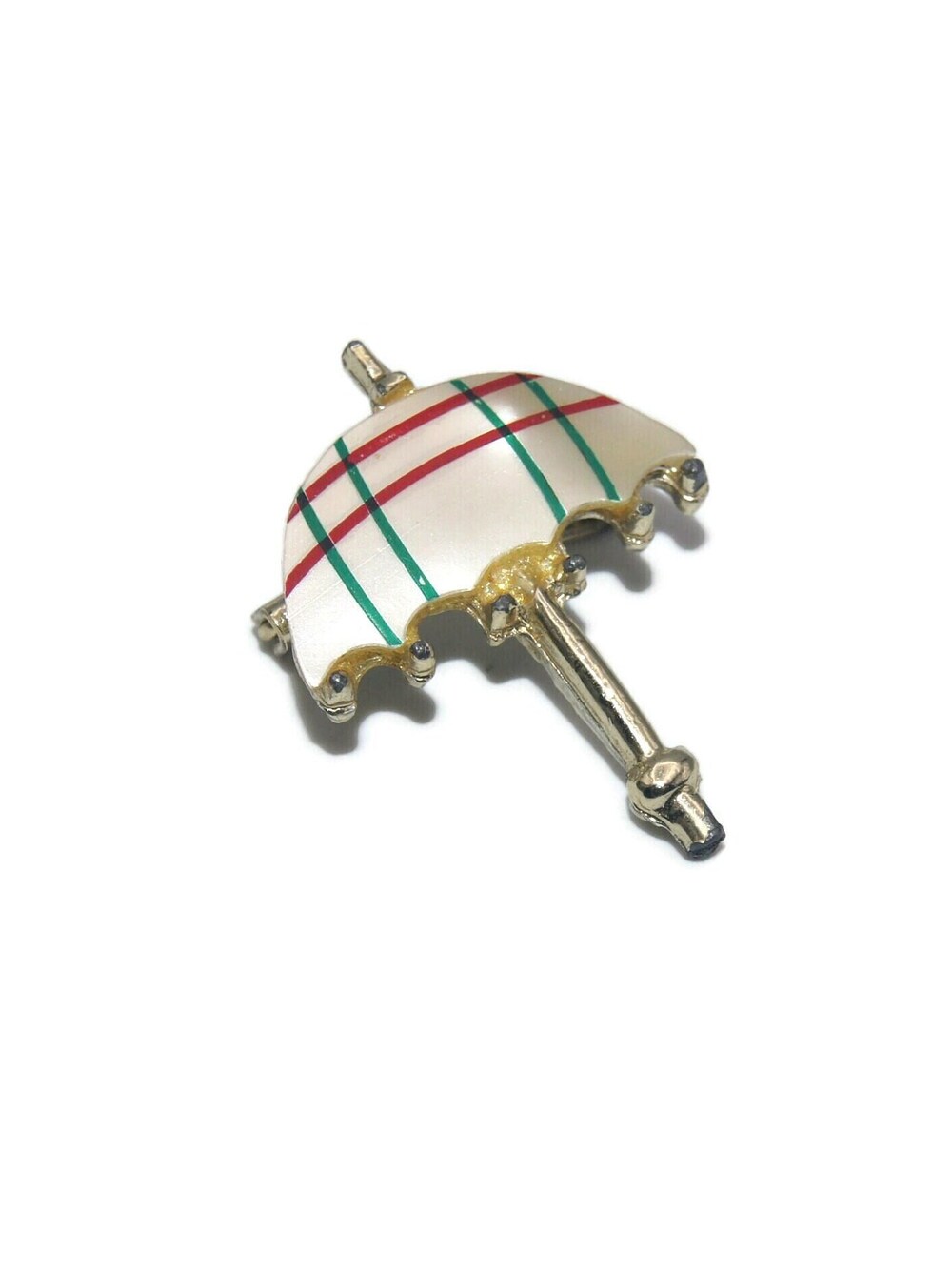 Vintage Carved Mother of Pearl MOP Umbrella Brooch.
